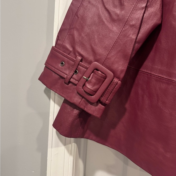 Spiegel Cropped Double Breasted Burgundy Leather Jacket size 4 NWT - Picture 5 of 6